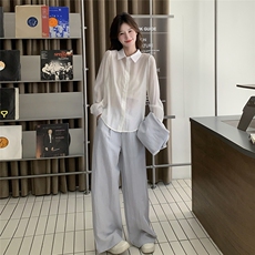 夏季阔腿裤衬衫马甲时尚三件套女，女装套装/套裙，浙宝069