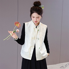现货新中式马夹女2024年春季新款提花复古盘扣百搭马甲外套，女装马甲，火爆靓佳人