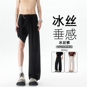 黑色斜切弯刀卫裤男秋季美式高街重磅直筒运动裤cleanfit阔腿裤子