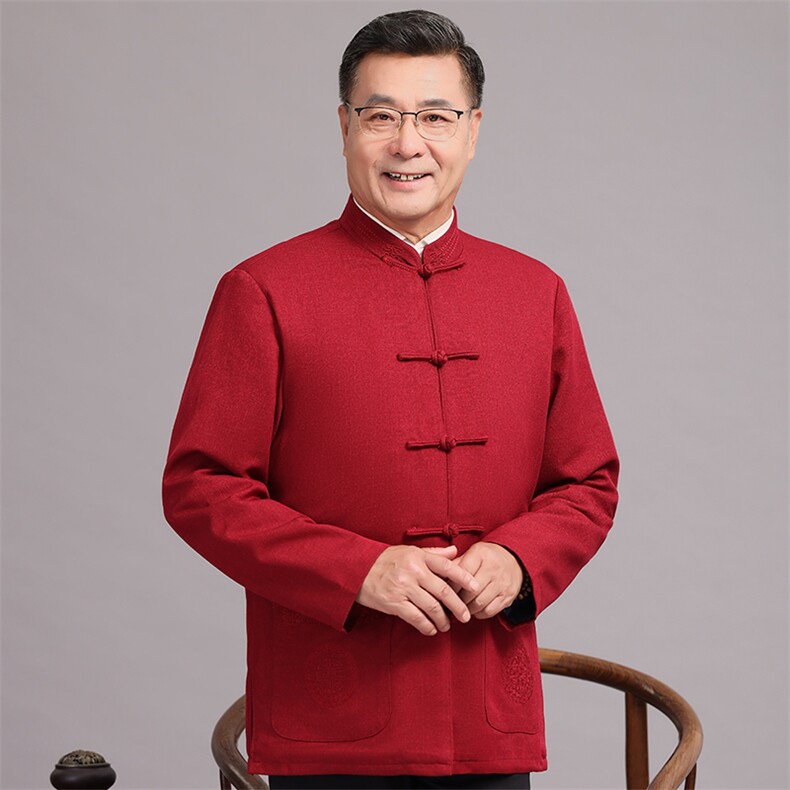 2026春款棉麻中老年风唐装外套男中式复古盘扣爷爷过生日外套,男装民族服装,钱塘723