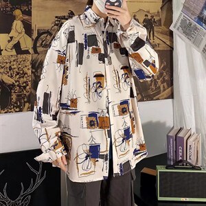 长袖衬衫男港风日系外套C2211P28图片