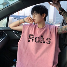！版权！2025夏季男士麂皮绒无袖T恤情侣潮牌背心TLBX05特P18，男装T恤，电商B220