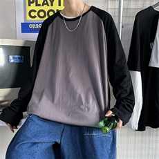 秋季ins潮流宽松休闲圆领打底衫日系撞色上衣长袖T恤男T1381-P28，男装T恤，星座512-2