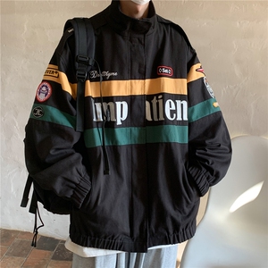 2023秋装复古机车服ins潮牌情侣夹克外套撞色上衣H806P108男,连身袖上衣怎么搭配图片