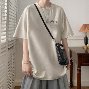 可设48小时发货支持抖音得物来样二开240克重磅美式麂皮绒短袖t恤图片
