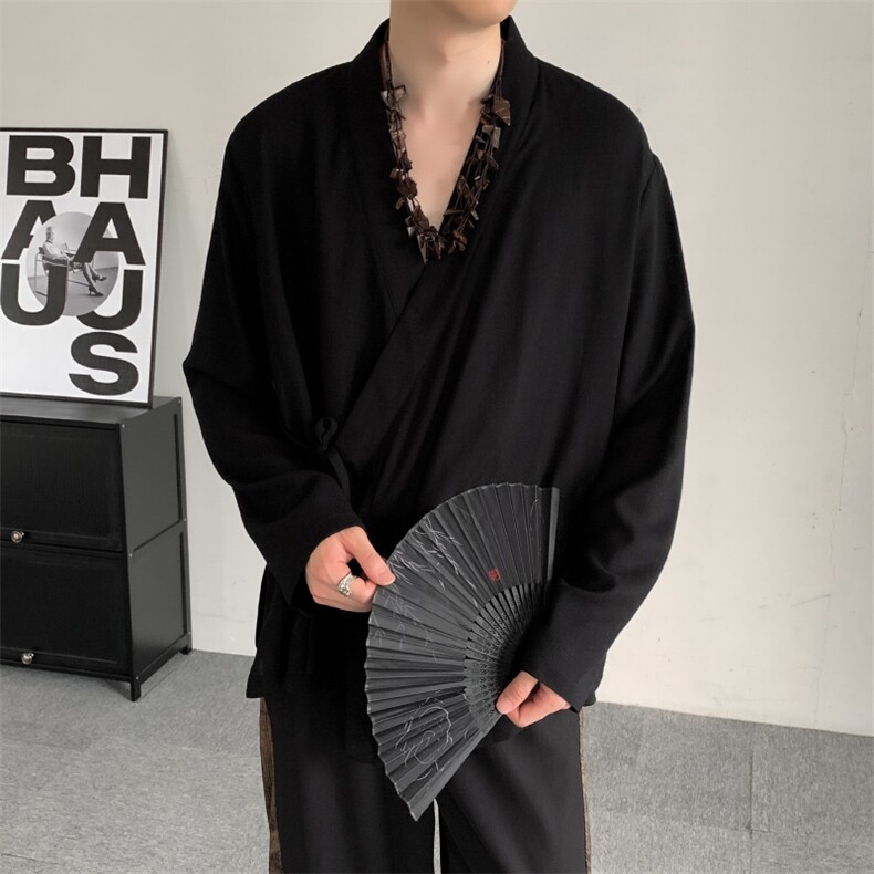 新中式交领太极服里衣汉服练功打底衫汉服中衣男女内搭风上衣,男装T恤,星座909