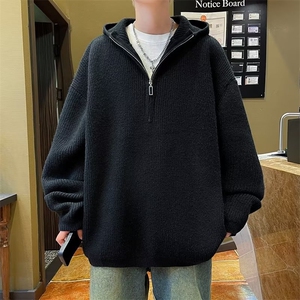半拉链连帽毛衣男秋冬季潮牌宽松慵懒风针织衫休闲外套MZ803-P51图片