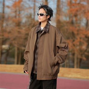 格子夹克男女春季假两件潮牌翻领棒球服大码外套 A436-1802-P75图片