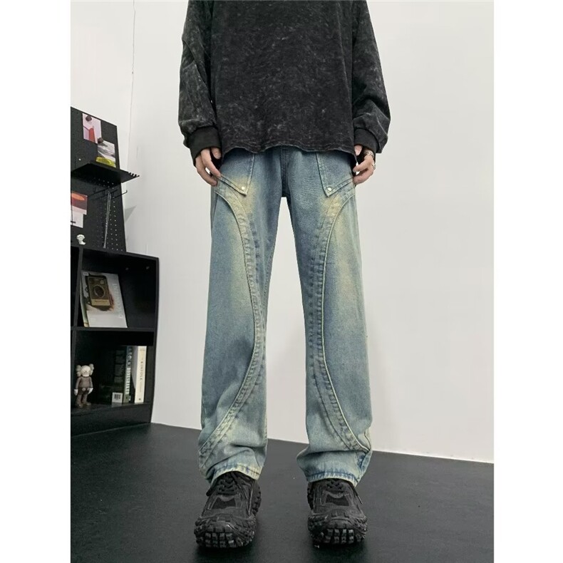 美式高街牛仔裤男潮牌个性显高设计感休闲裤G6227/特P45,男装休闲裤,电商D202-1