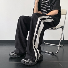 垂感冰丝阔腿拖地裤子男夏撞色宽松褶皱休闲长裤XZ514-2-1551-P48，男装休闲裤，星座514-2(原B239)