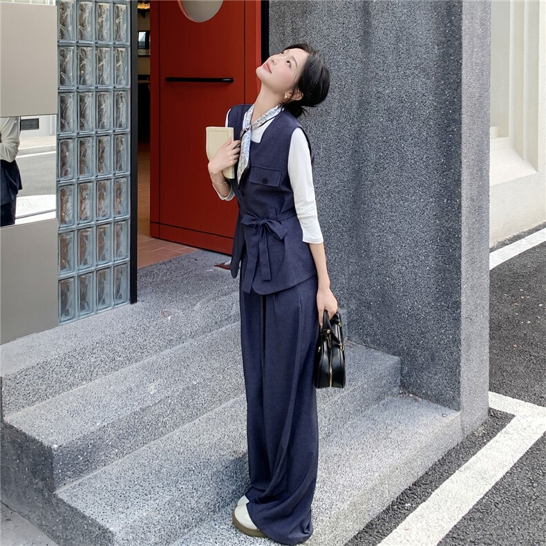 通勤风减龄马甲套装女2025秋季新款韩系休闲阔腿裤打底衫三件套潮,女装套装/套裙,2C290