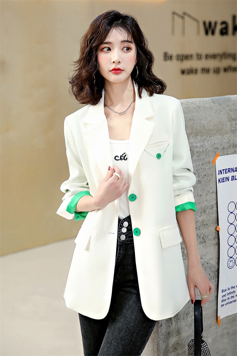 现货2024春季新款时尚韩系休闲小西服女短款西装外套,女装西装,蓝诺裳