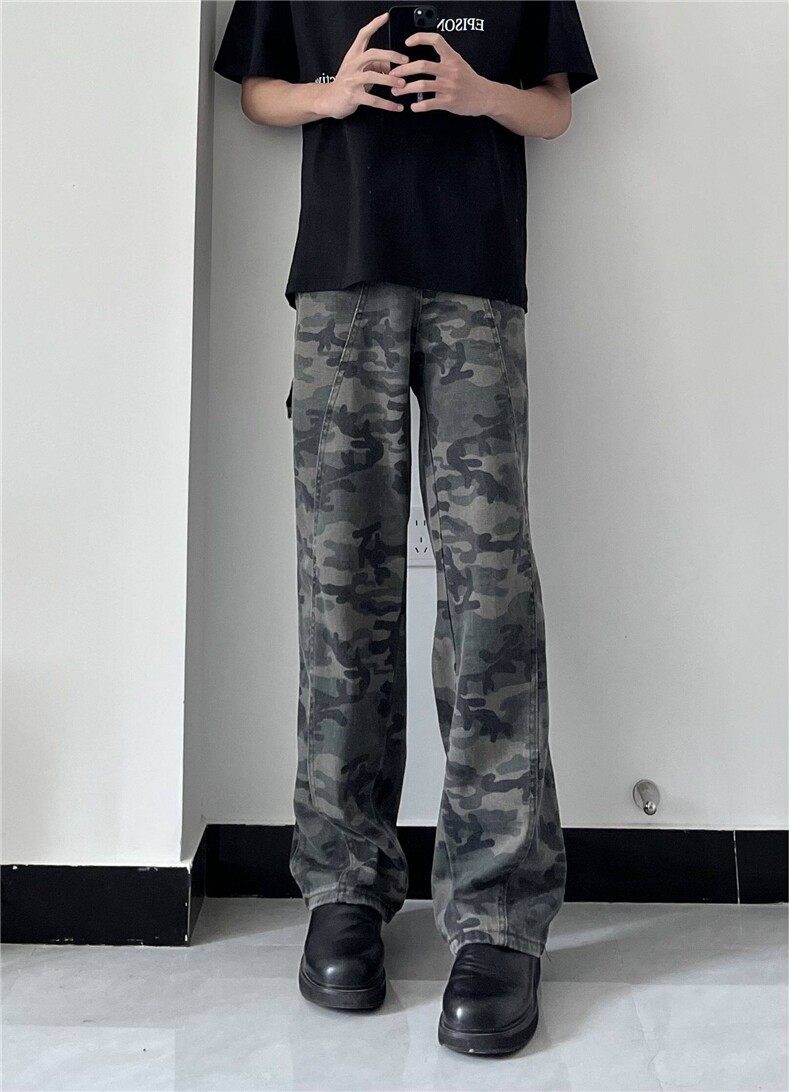 美式街头嘻哈重磅迷彩拼接工装牛仔裤,男装牛仔裤,星座310A-4
