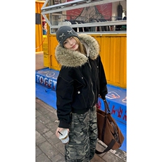 现货重磅boxy短款棉衣座山雕大毛毛领男女棉服水洗工装厚外套，男装棉衣，电商A486-1