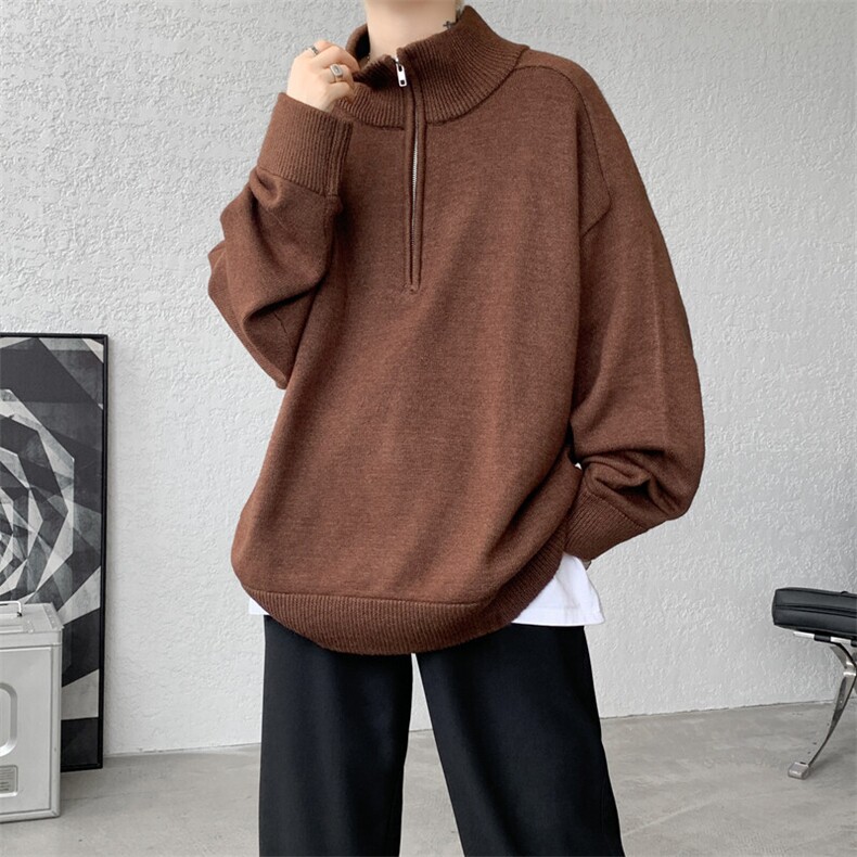 8XL-M复古半拉链立领毛衣男大码宽松针织线衫上衣外套MY1507/P75,男装针织衫/毛衣,电商B238