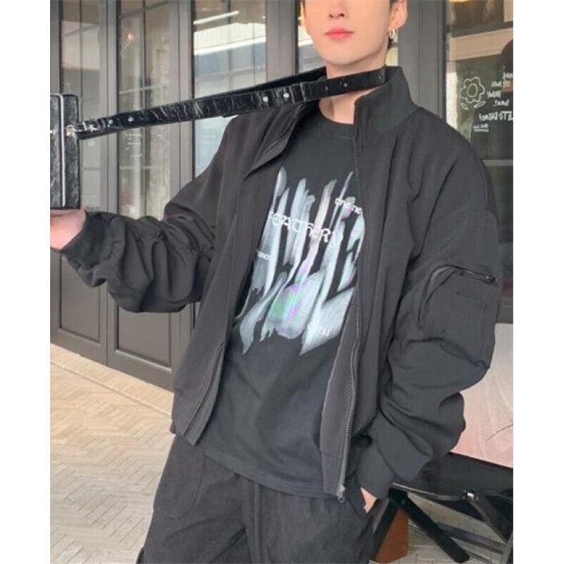 短款解构飞行员夹克男款春季美式廓形棒球服褶皱外套 JK217图片