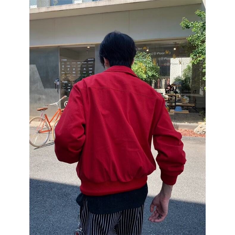 红色哈灵顿短款夹克男女款秋季cleanfit翻领棒球服美式工装外套,男装夹克,四季星座505