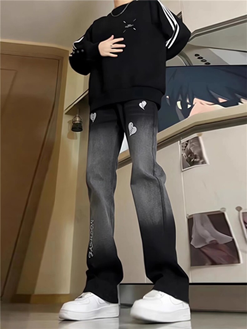 春季美式刺绣牛仔裤男直筒潮牌高街休闲宽松阔腿长裤子LA5533-P47,男装牛仔裤,星座1008