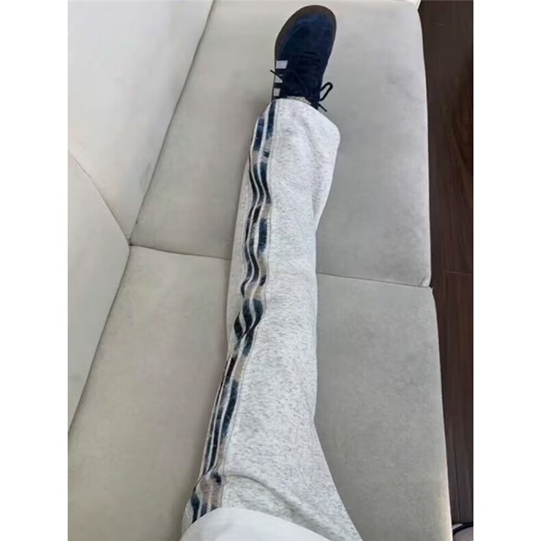 条纹运动裤男女春秋新款阔腿直筒裤休闲小个子宽松卫裤MKC325P38,男装休闲裤,星座1013-5