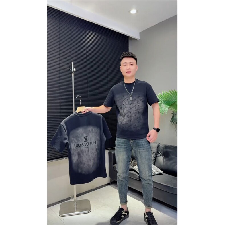 1506-1/T0171成品/P35重磅男士轻奢痞帅气质潮流碎花T恤时尚个性图片