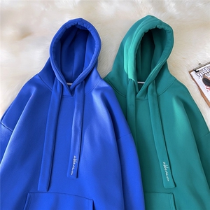 EQ11 春季新款男女港风宽松简约绣花工艺纯色连帽卫衣外套平铺P65图片