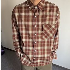 复古高街格子衬衫男慵懒风宽松休闲情侣痞帅潮衬衣CSA13-P42，男装衬衫，星座208-5