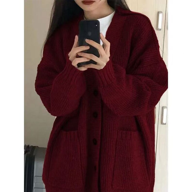 日系复古圣诞红色毛衣女秋冬高级感学院风针织衫开衫外套,男装针织衫/毛衣,星座218-8