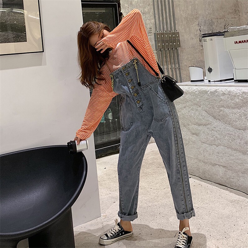 现货2021春秋装，牛仔吊带裤背带裤连体裤163-1006-p90控138，女装牛仔裤，拾菱