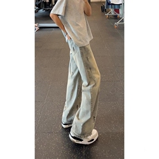 美式高街喷墨牛仔裤男款夏季设计感小众cleanfit裤子宽松直筒长裤，男装牛仔裤，星座410-6（原星座1304-1）