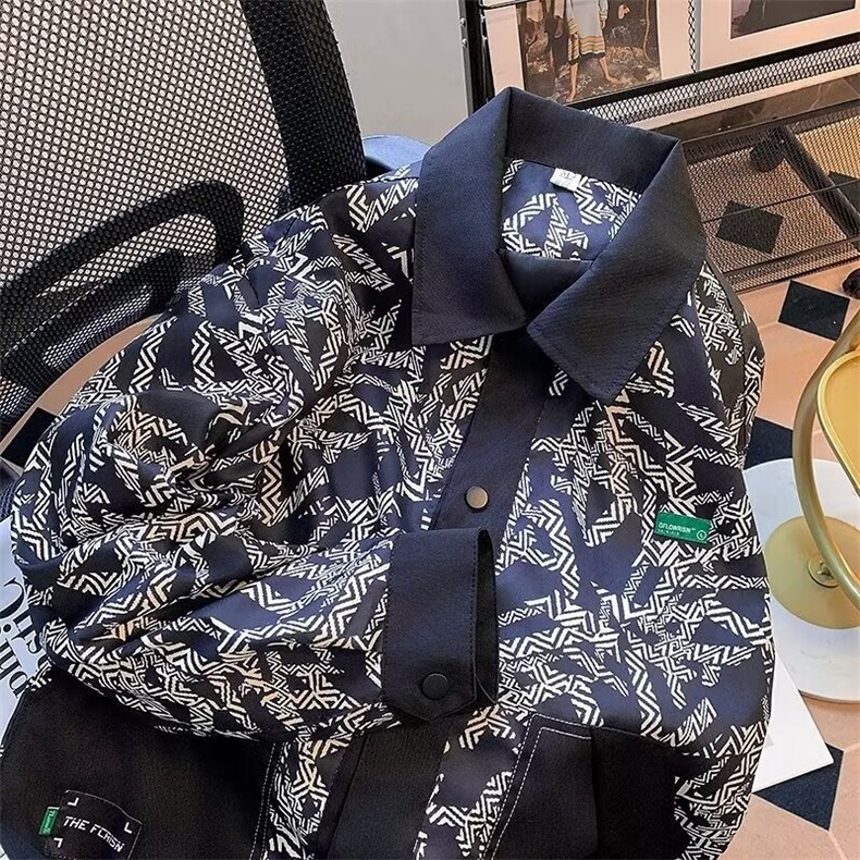 美式潮夹克男小香风格子拼接翻领上衣棒球服W1040P75,男装夹克,星座1116-2