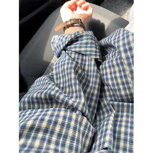 【档口现货】CS345HH-特P35 cleanfit蓝色格子衬衫男慵懒风衬衣图片