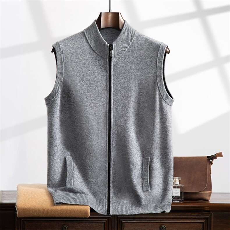 2024秋冬新款35%山羊绒男士拉链羊绒背心马甲，男装羊绒背心，曼云男装羊绒