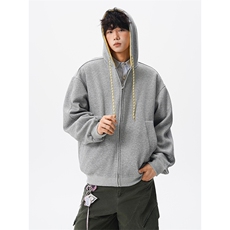 8XL-M秋连帽卫衣男宽松休闲纯色拉链开衫外套拼色帽衫运动WY27P65，女装短外套，电商D206-1