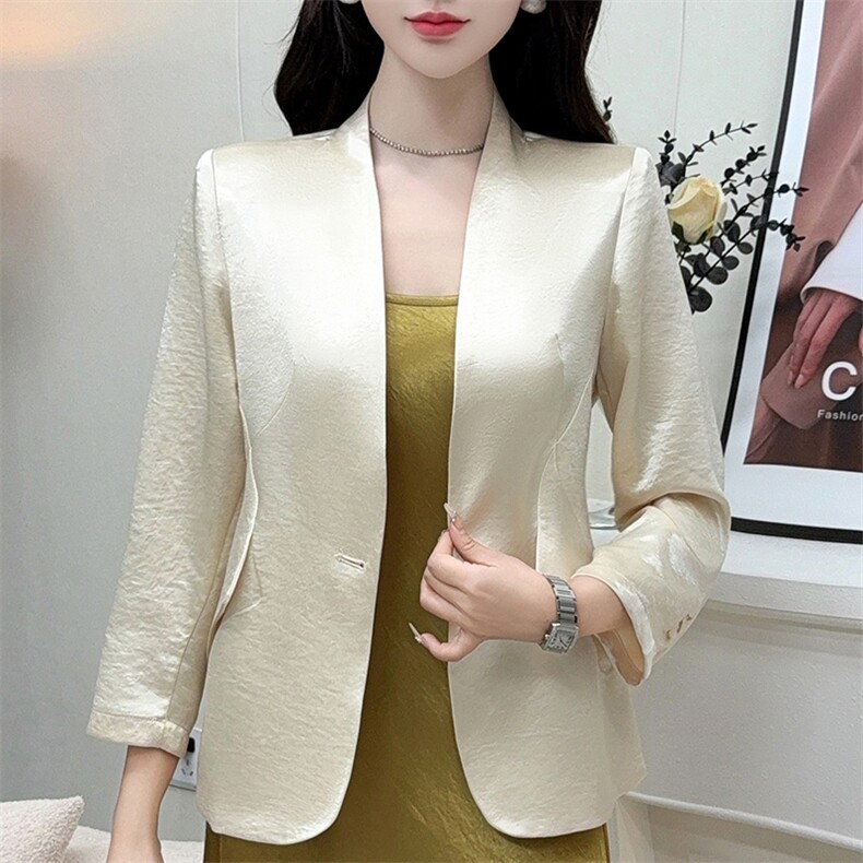 女士时尚气质百搭丝滑缎面西服外套,女装西装,佳绒高端店