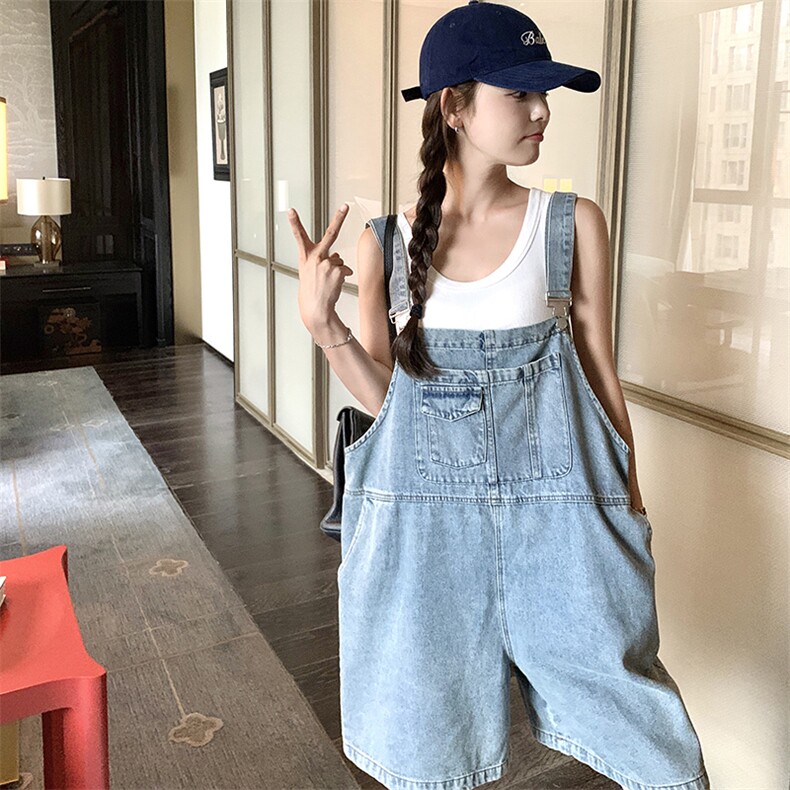 炸街减龄牛仔背带裤套装女2025夏季新款宽松波点上衣小个子两件套,女装套装/套裙,2C239