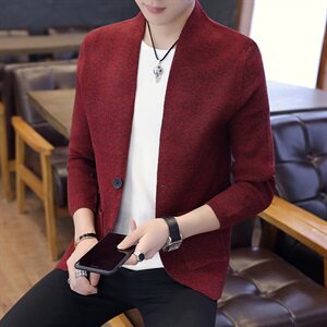 秋毛线衣青年修身休闲潮纯色针织衫男开衫外套M88图片
