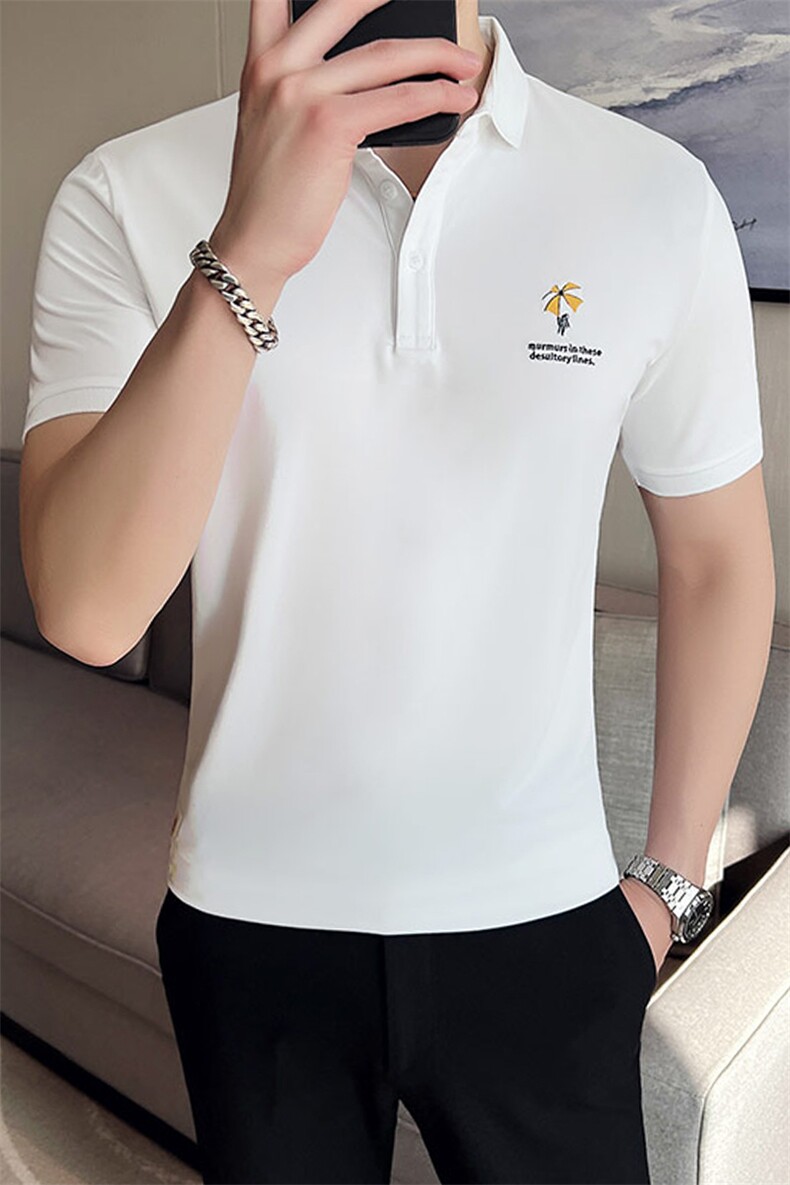 2024夏季新款英伦风高品质修身刺绣POLO衫冰丝短袖T恤男D230-p48,男装T恤,电商D303
