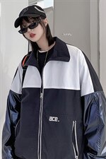 【】A003-HJ5073-P80春装新款拼接港风夹克外套女模，男装夹克，电商A003
