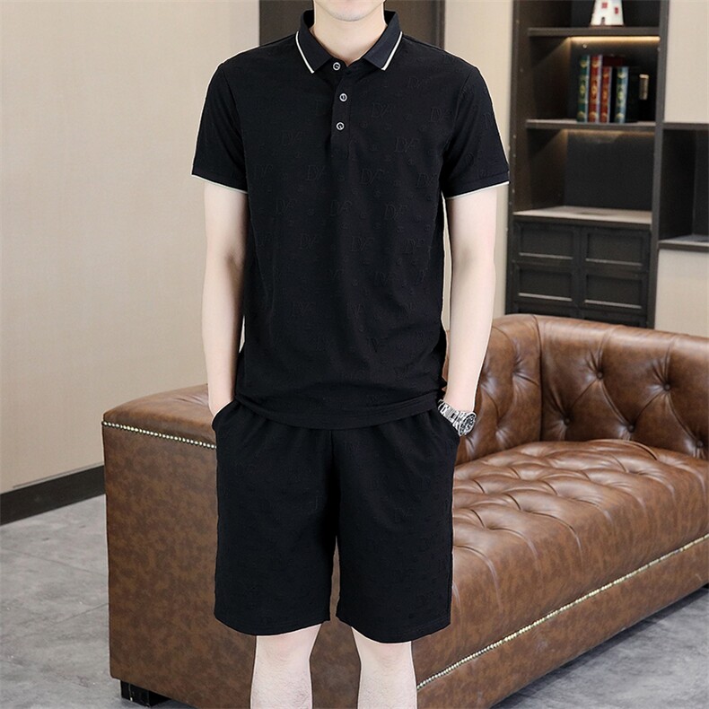 中青年休闲男装翻领半袖T恤衫2023夏季新款男士polo衫薄款男套装,男装休闲套装,电商B212（原钱塘6029）