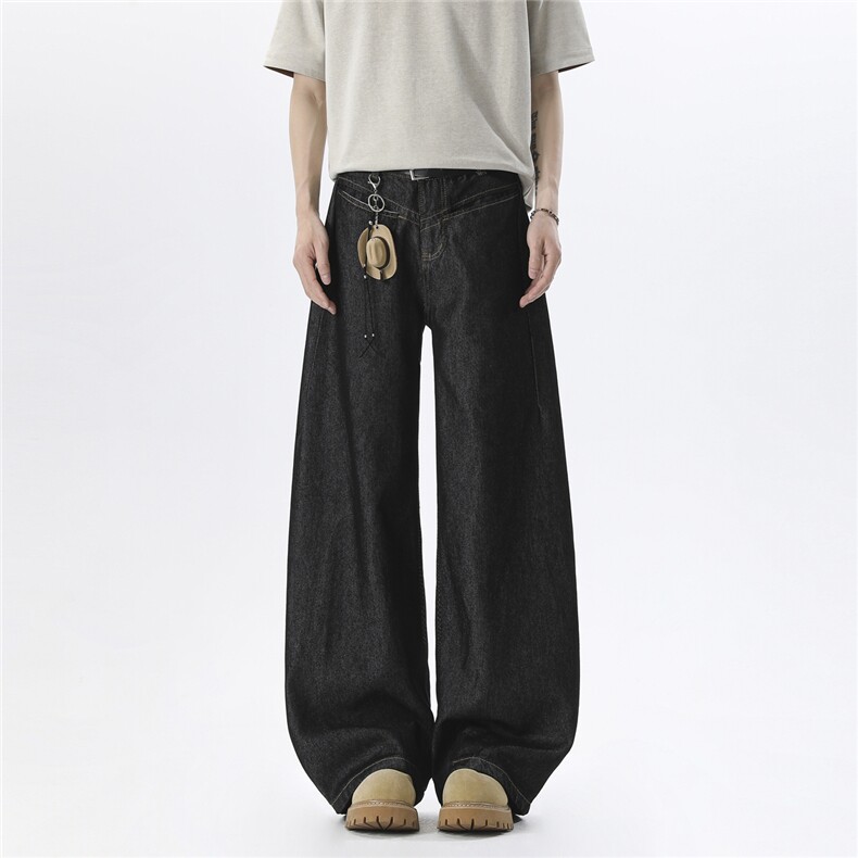 xz905-Z083#P65原牛宽松阔腿牛仔裤，男装牛仔裤，星座905