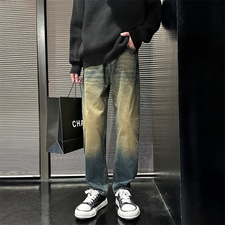 美式宽松复古黄泥直筒裤休闲牛仔裤男潮有大码902A/3702/P58,男装牛仔裤,星座902A