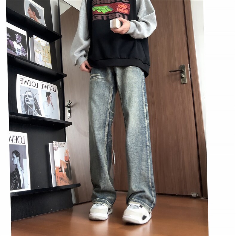 高品质YKK拉链中高腰阔腿裤直筒青少年2025年潮无弹耐磨男装9035,男装牛仔裤,星座302A-2