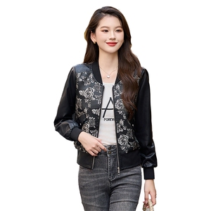 小个子短款皮衣外套女2025秋季新款时尚拼接刺绣飞行员pu皮夹克潮图片