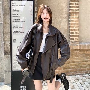 复古美式咖色机车服短外套女春秋2026超火好看高级小众皮夹克上衣图片
