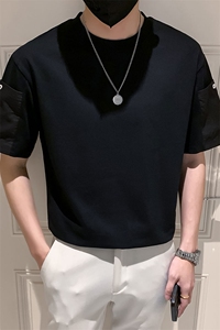 黑色2023精神小伙修身男士圆领潮款短袖T恤打底衫潮T098-P48控68图片