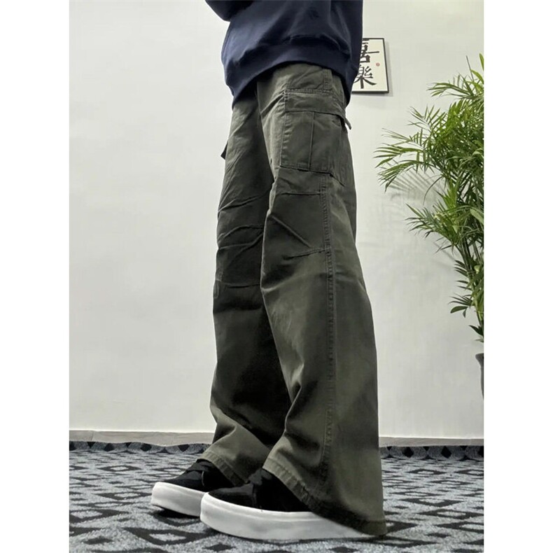 GZK112LL-特P55cleanfit军绿色工装裤男款宽松直筒阔腿裤,男装休闲裤,星座1007（原301D）