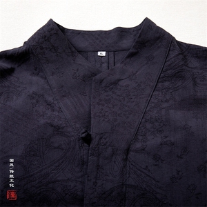 风男装棉麻提花汉服领男士提花五分袖衬衣C27P70图片