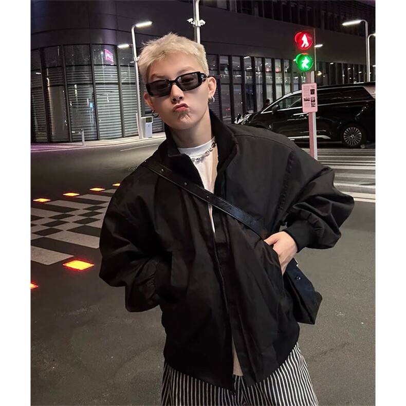抖音得物 美式潮休闲夹克春季立领纯色复古工装加厚棉服外套MF01图片