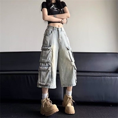 牛仔七分裤男女韩版潮流多口袋帅气2025夏季ins短裤子RK2609-P53，男装牛仔裤，星座412-3