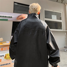大码pu皮衣夹克钢印美式女复古oversize显瘦设计感情侣机车外套秋，男装夹克，星座226-2